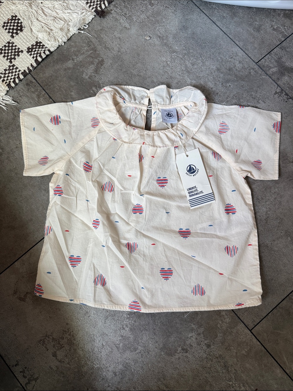 Baby girl patriotic preppy cottagecore short sleeve blouse with ruffle collar